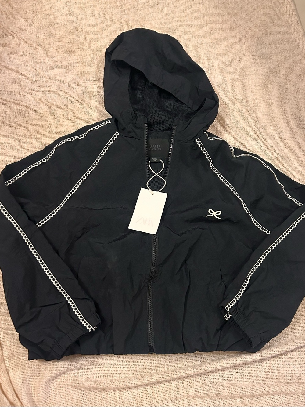 Zara Black Hooded Windbreaker Jacket